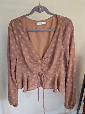 Lush Polka Dot Tie-front Top